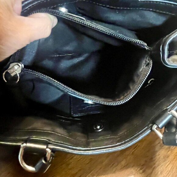 COACH 32702 Black Signature Drawstring Nylon Leather Double Straps Satchel Bag - Picture 7 of 10